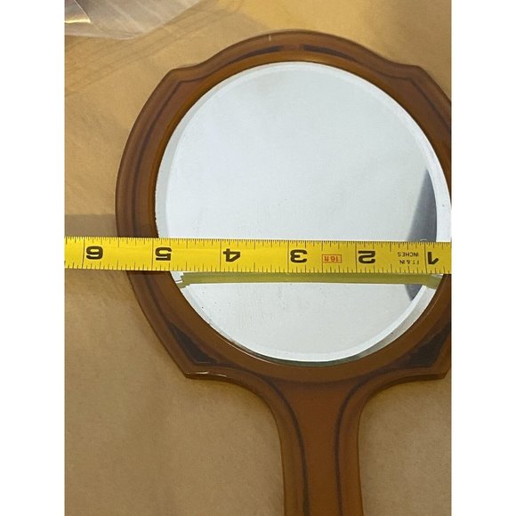 Art Deco Vanity Hand Held Beveled 13” Mirror Celluloid Bakelite Amber - Picture 3 of 8